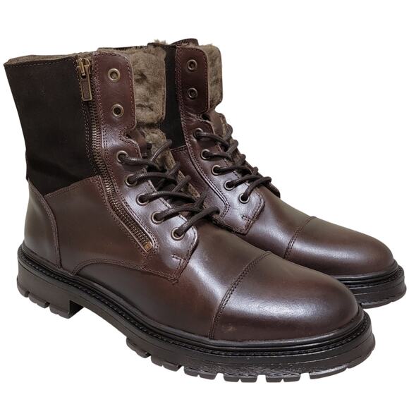 ALDO Men Aaren-L Cap Toe Faux Fur Lined Combat Boot Size US 13M Brown - Picture 1 of 5